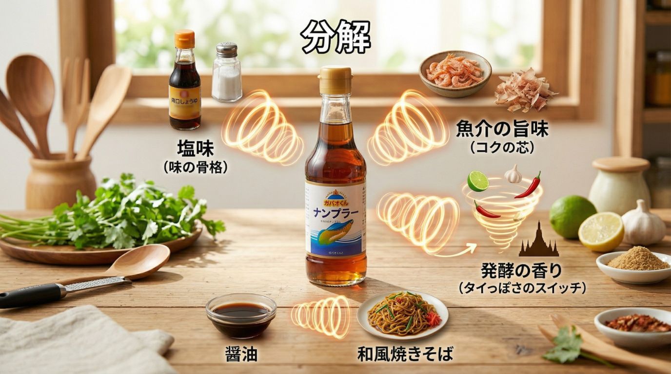 ナンプラーの役割は塩味と魚介の旨味と香り